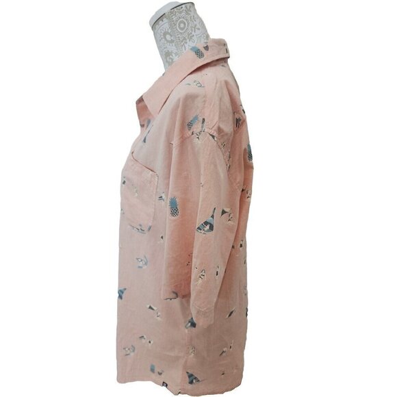 Ocean Current Shirt Short Sleeve Pink Beach Scene Button Down NWT Men's Large - Picture 2 of 6